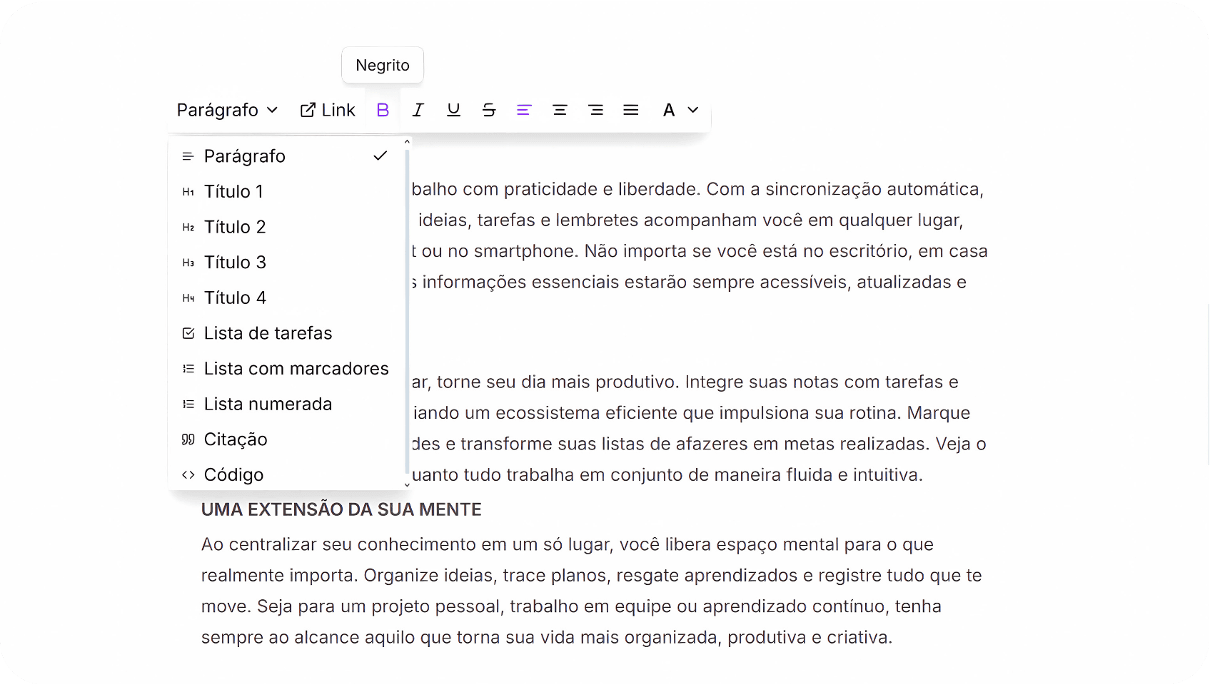 Interface do editor de texto UpWrite